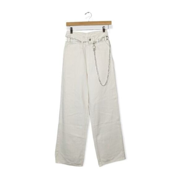 SHEIN Denim - SHEIN White Waist Cut-out Silver Chain Jeans